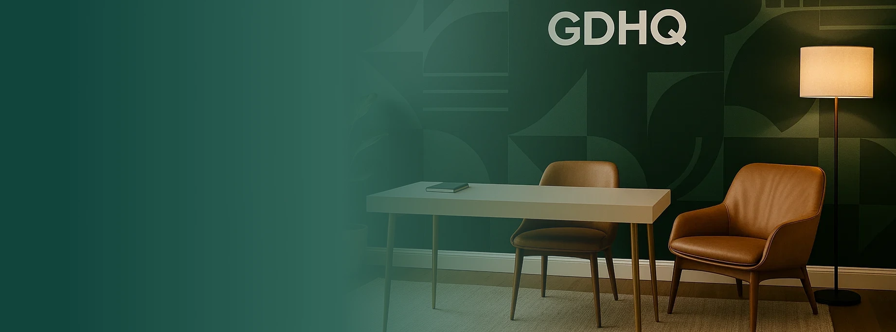 A GDHQ wall graphic installed in an office interior